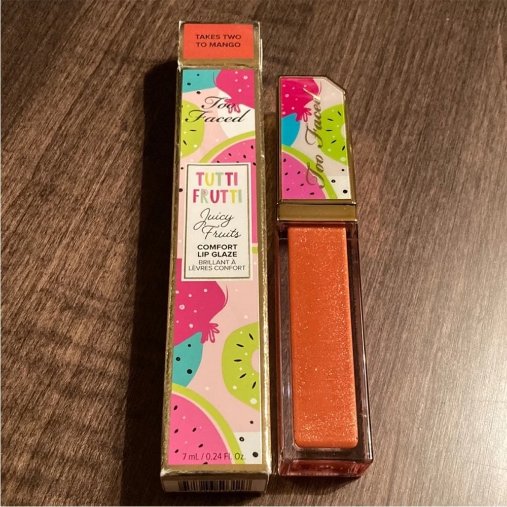Too Faced Tutti Frutti Juicy Fruits Comfort Lip Gloss NWT in Takes Two To Mango
